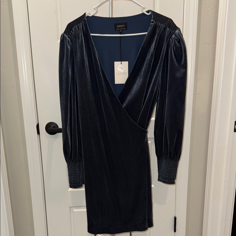 Bardot Midnight Blue Long Sleeve Velvet Dress